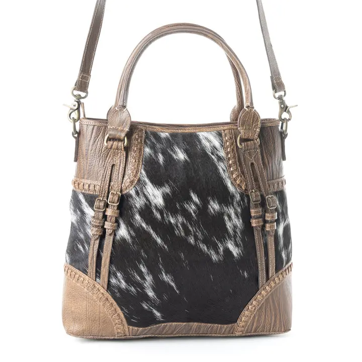 Women's Crawford Canyon Tall Cow Hide Hairon Handbag, Aesthetic Shoulder Handbag, Authentic Bag with Buckles