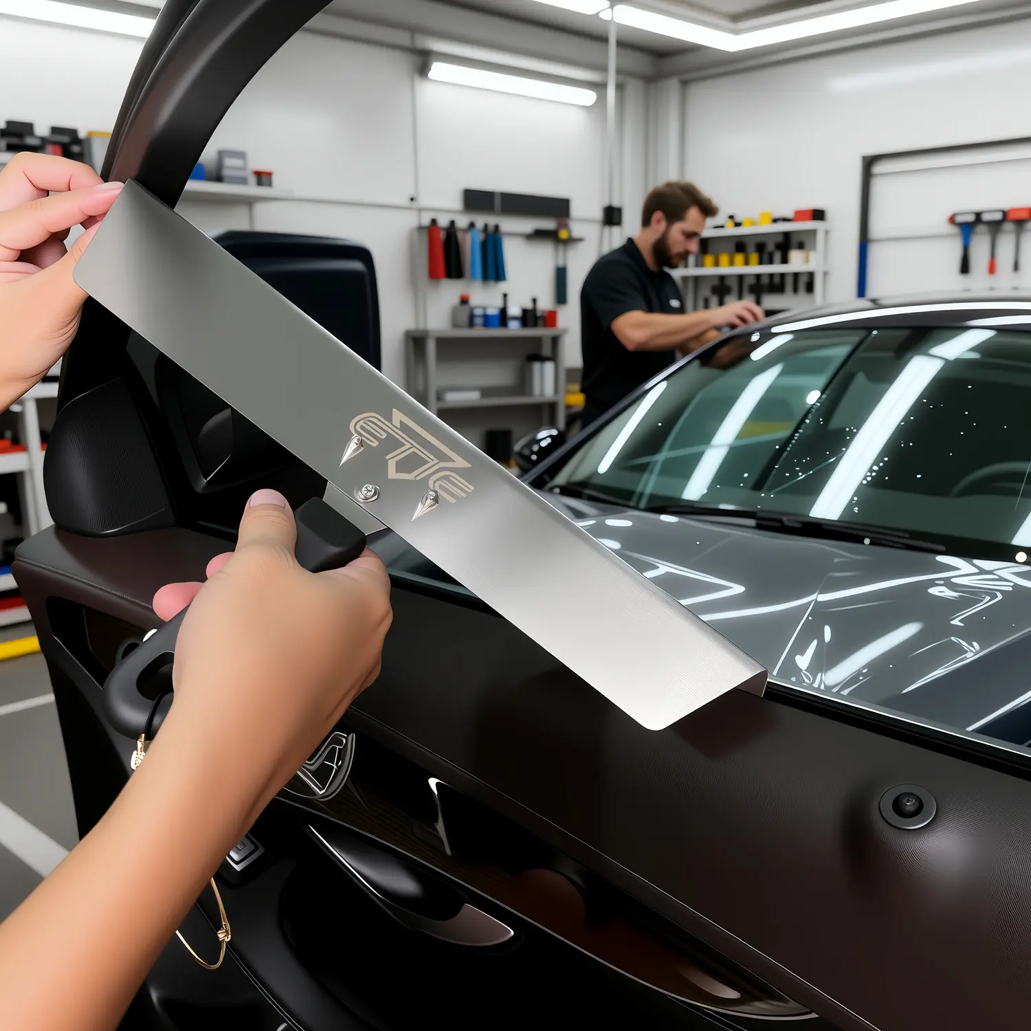 Car Window Film Application Tool Kit, Automotive Windscreen Tool, Stainless Steel Scraper Durable Car Door Panel Press Strip, Privacy Glass Film Installation Accessory