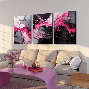 3pcs Pink Abstract Canvas Art Set with Wood Frame Modern Elegant Wall Decor for Living Room Bedroom Office Colored Marble Design Posters Easy to Hang UV Resistant Ink Premium Canvas 8"x12" 12"x16" 16"x24"