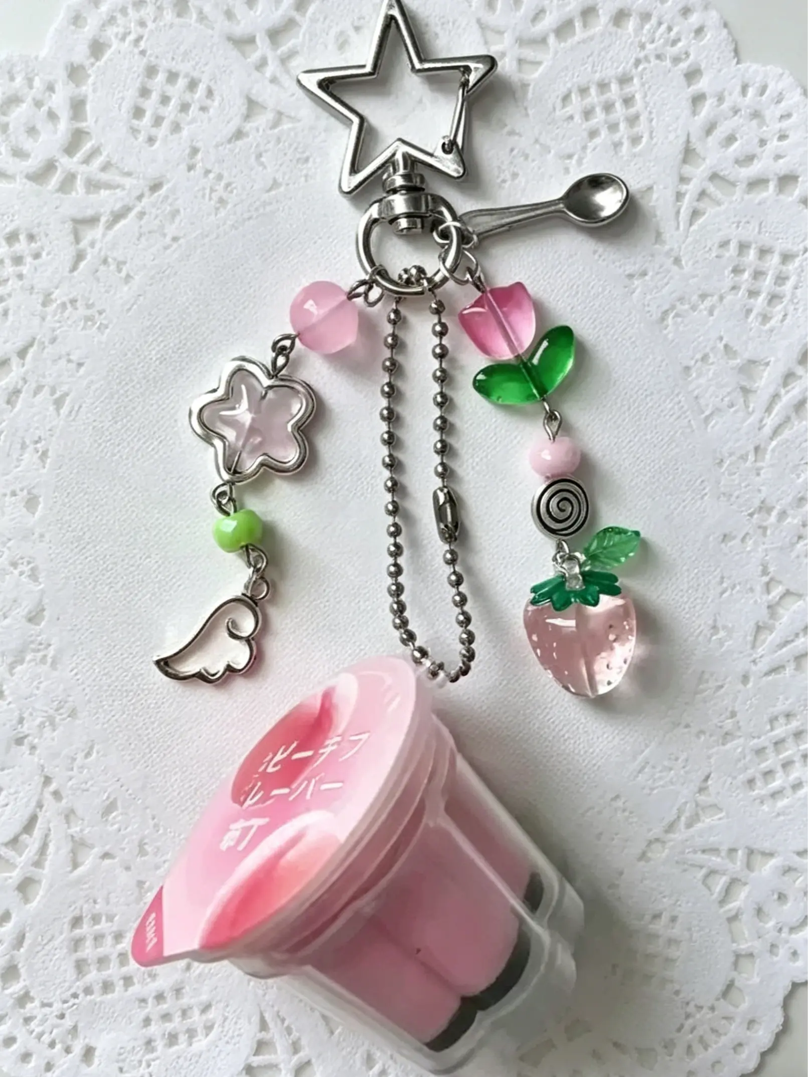 Cute Pudding Pendant Keychain Sweet Strawberry Floral Charms Bag Accessory