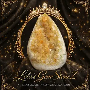 Lela's GemStoneZ Moss Agate Druzy Quartz Freeform Golden Druzy Crystal Cave Polished Display Piece for Collectors Meditation Spaces Weight: 0.88 lbs