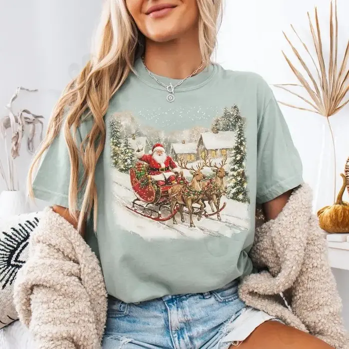 Comfort Colors Vintage Santa Crewneck Tee, Christmas Women Men Top, Holiday Reindeer Lover Gift, Nostalgic Xmas Tee
