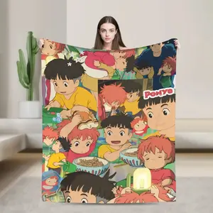 Ponyo Ghibli Anime Blanket Ultra Soft Flannel Cozy Warm Multi Size Bedroom Couch Sofa Throw Quilt Decor Decorative Throw Perfect Birthday Gift Christmas Gift for Anime Fans Kids Adults Viral Trending Magical Ocean Aesthetic Style