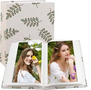 Green Leaves Photo Album 100 Photos (4 x 6 Inch) - Portable Mini Linen Cover Scrapbook Album for Kids Birthday Family Wedding Anniversary Art & Craft Projects