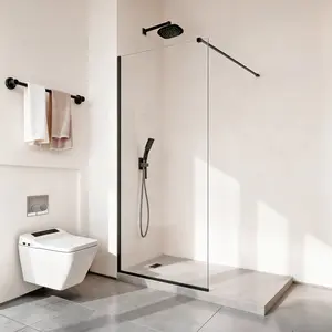 VEVOR Fixed Glass Shower Panel, 34 x 73.6 in Semi-Framed Fixed Shower Screen, 5/16 in Thick Clear Tempered Glass Door with Bottom Seal Strip and Hardware, Easy to Clean, for Bathroom, Matte Black