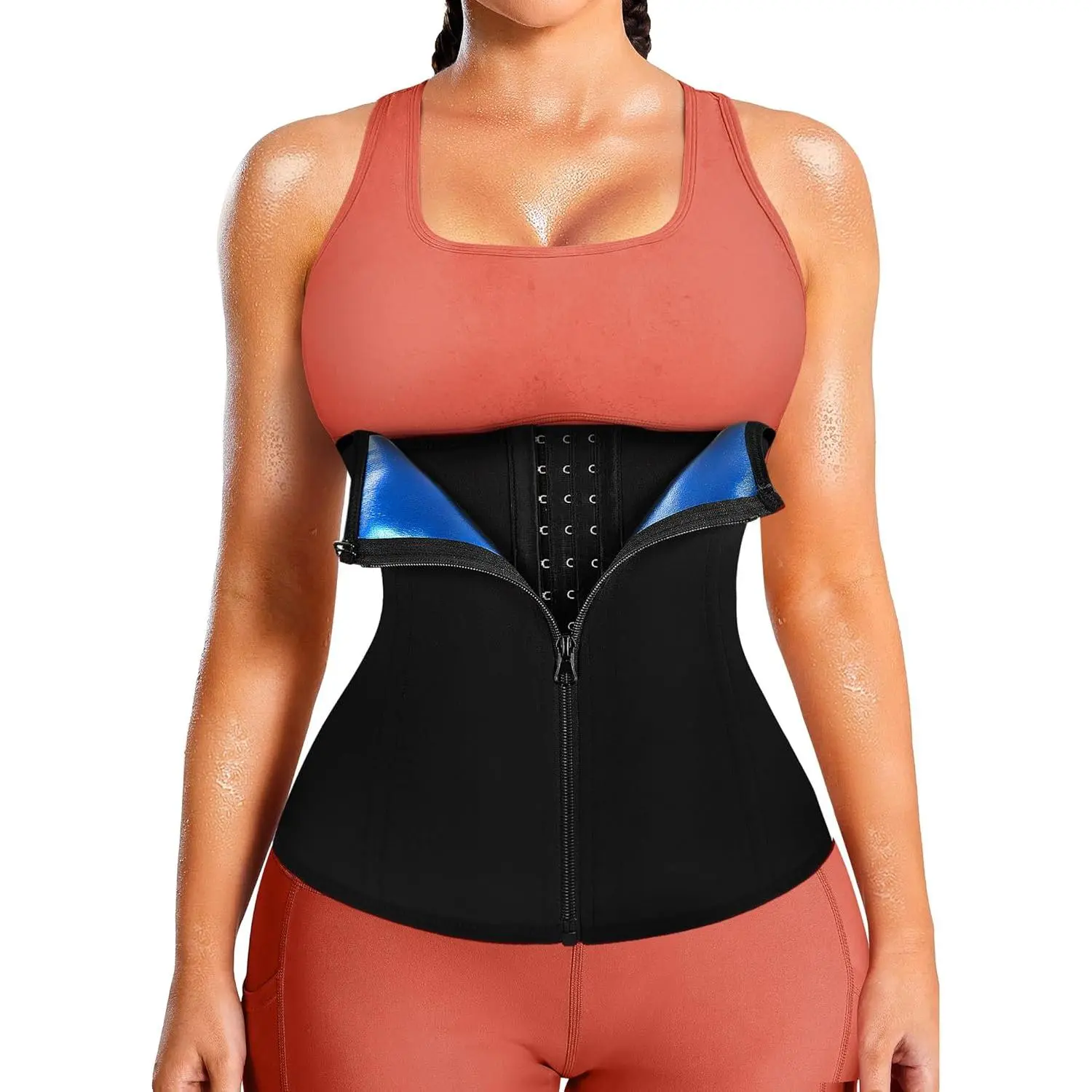 LEINIDINA Women's Zippered Front Waist Trainer Corset, Fitness Wear Workout Belt, Multi-Size Snug Waistline Sweat Trimmer Shapewear