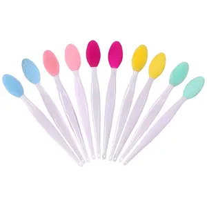 10pcs Double Sided Silicone Scrub Lip Brush for Lip Exfoliating Nose Blackhead Removal Face Cleansing Tool