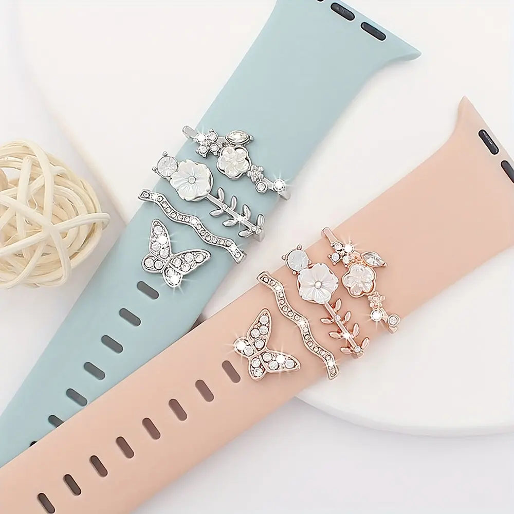 [Elegant Watch Charms] Elegant Cherry Blossom 1pc Watch Strap Charms for Apple Watch - Zinc Alloy, Floral and Leaf Designs, Fashionable Timepiece Accessory