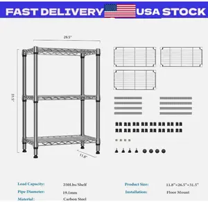 3 Tier Wire Shelving Rack Adjustable Kitchen Bathroom Storage Chrome Shelves 32"