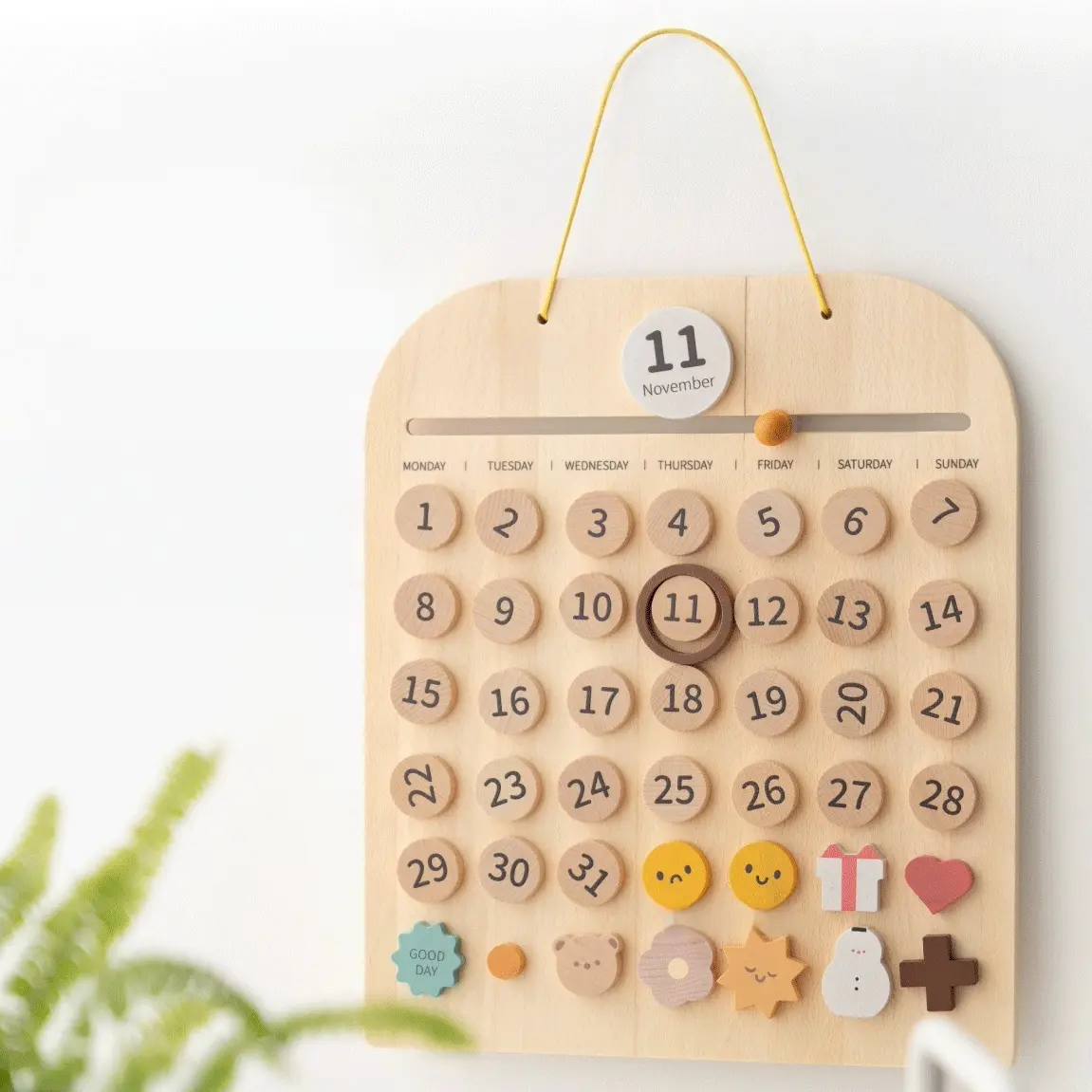 Beech Wood Montessori Perpetual Calendar Board for Kids - Natural Unisex Early Learning Toy with 12 Months, 31 Date Modules, Emotion Modules, Safe Preschool Educational Gift That Promotes Understanding of Time and Emotions