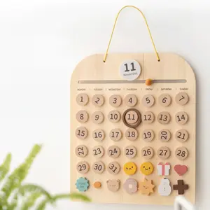 Pond Tale Montessori Wooden Calendar for Kids - Wooden Board with 12 Month & 31 Date Modules Emotion Module for Early Learning Home Classroom Toy