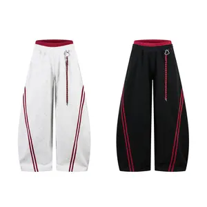 Sporty Y2K Baggy Sweatpants Unisex Contrast Stripe Drawstring Wide Leg Joggers Casual Streetwear Pants for Men Women