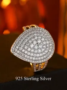 925 Sterling Silver Luxurious Women's Engagement Ring with Full-Set 5A Cubic Zirconia Tear-Drop Design Rhodium Plated Finish Stylish Jewelry Teardrop Bridal Rings for Daily Wear Perfect Valentine's Day Girlfriend Gift