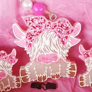 Highland Cow w/bow vent clip full set - Car Freshie! Decoration, Featuring Bandana and Sparkly Detailing