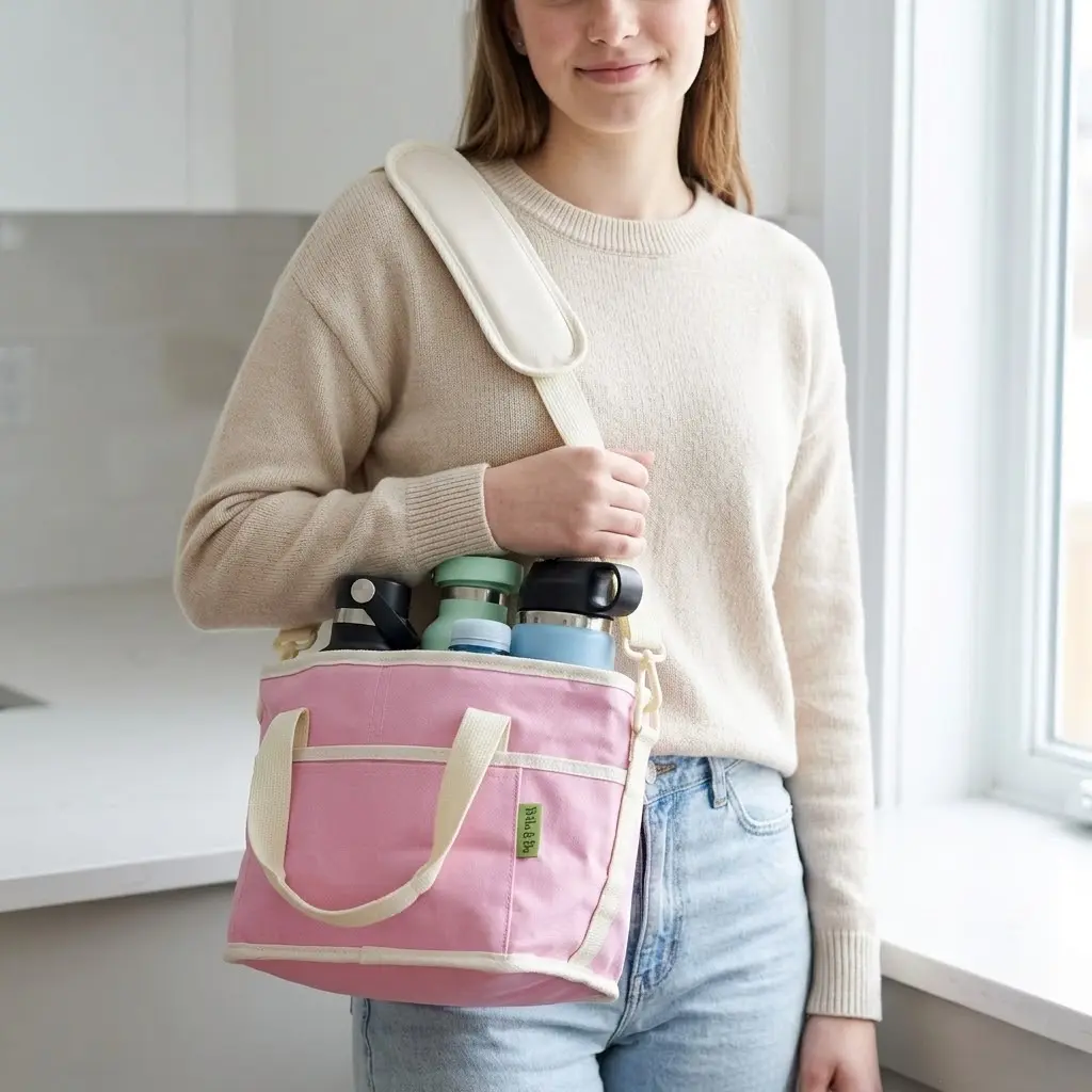 4 Compartment Drink Carrier Bag, Insulated Multiple Tumbler Holder Caddy with Adjustable Strap, Reusable Family Size Water Bottle Tote for Car, Travel, Sports Outings