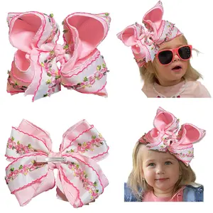 JoyBowie 8-inch Premium Gross Ribbon Hair Accessory for Girls, Hand-Embroidered Bow Alligator Clip, Perfect as a School/Park Gift for Baby Girls,hair bows hairstyle