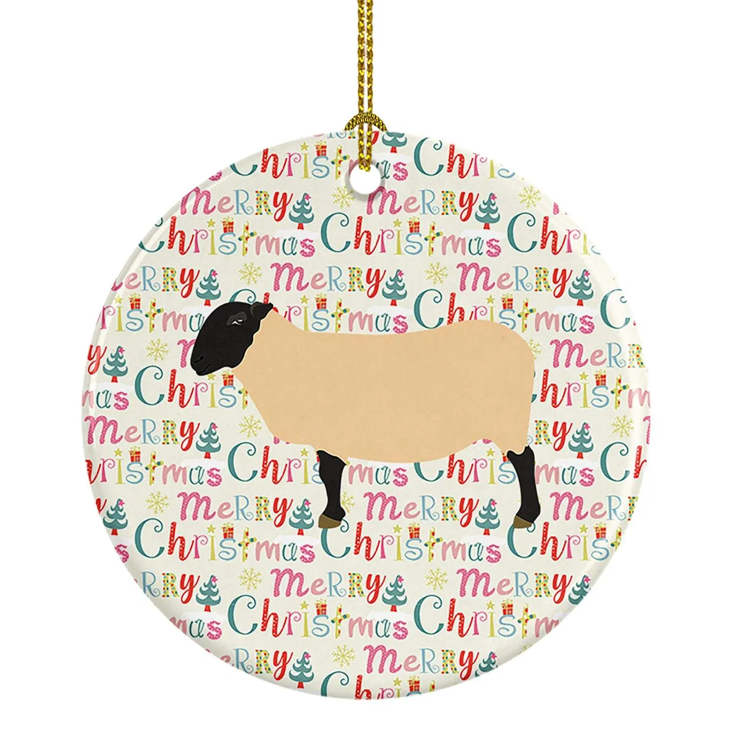 Suffolk Sheep Christmas Ceramic Ornament, Festive Home Decor
