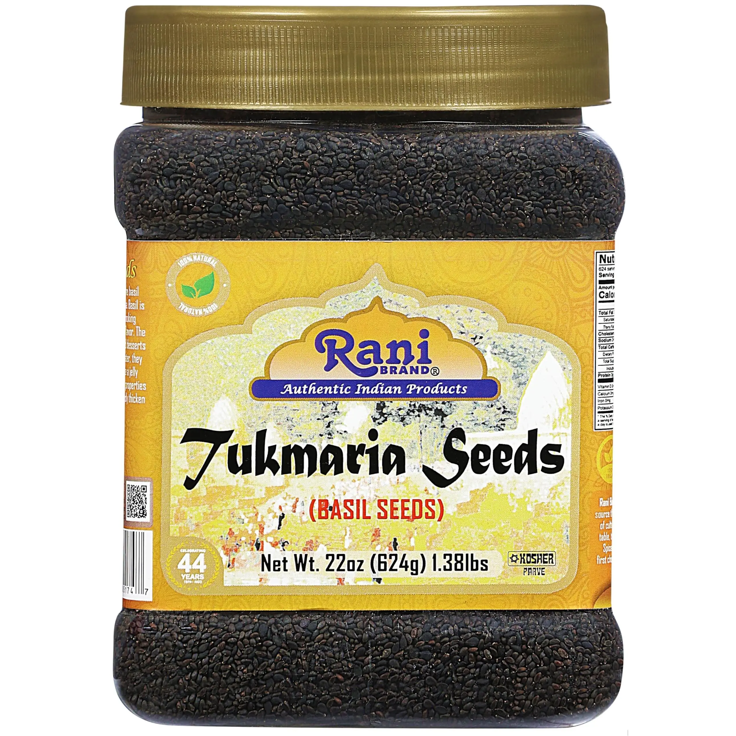 Rani Tukmaria (Natural Holy Basil Seeds) 1.38lbs (22oz) 624g Used for Falooda / Sabja Dessert, Spice & Ayurveda Herbal ~ Gluten Friendly | NON-GMO | Kosher | Vegan | Indian Origin