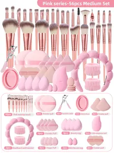 56PCS Makeup Tools Set:30PCS Makeup Brush Set,16PCS Makeup Powder Puffs,1pc Hairband,2PCS Hand Bowl Strap,1pc Makeup Brush Cleaning Tools,1pc Eyelash Curler,1pc Facial Ice Compress,2PCS Air Cushion Powder Puff,2PCS Marshmallow Cushion Powder Puff