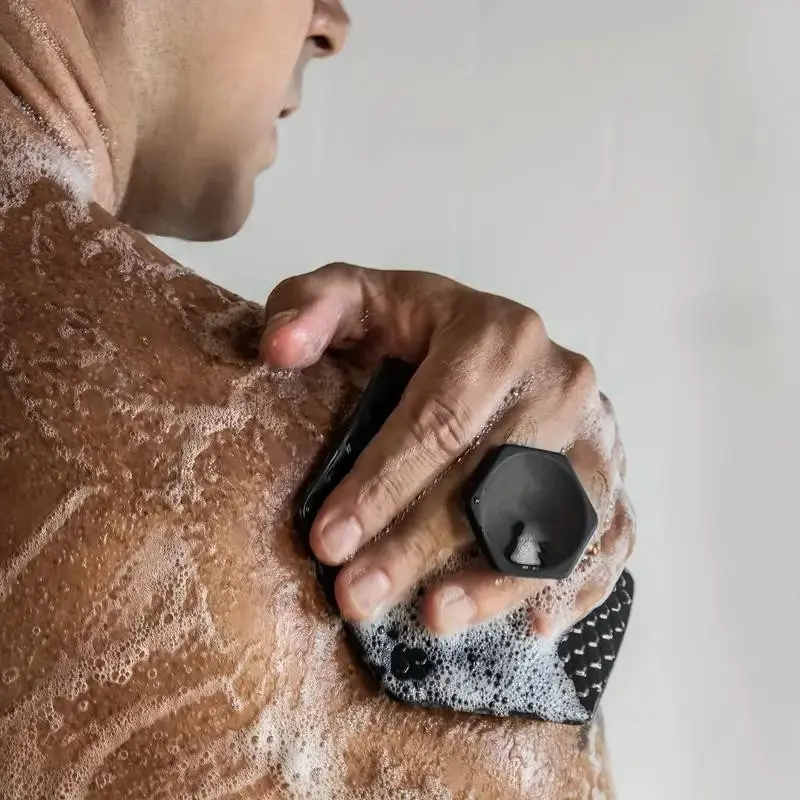 New Polygon Silicone Bath Brush, Portable Massage Shower Brush, Silicone Loofah, Eco-Friendly Exfoliating Body Scrubber, Wall Mountable Hairbrush, Shower Bath Tool