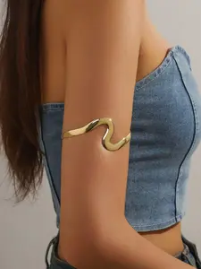 1pc Minimalist Fashion Asymmetrical Metal Wire Adjustable Gold Arm Cuff