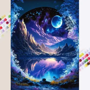 Moon Night Lake Scene Pattern DIY Diamond Arts Colorful Painting Kit without Frame, DIY 5D Diamond Arts Colorful Painting Kit, Wall Art Decor for Home