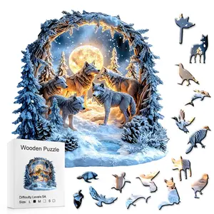 501pcs Snowy Night Wolf Pack Wooden Puzzle, Wooden Jigsaw Puzzle, Animal Alien Brain Teaser, Room Decor, School Learning Toys, Christmas Halloween Gift