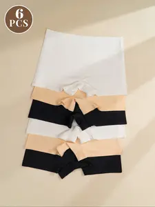 6Pcs Women's Seamless Garments Breathable Plain Fitted Underwear Set, Comfortable Ladies Panties for All Seasons, Casual Style Safety Briefs