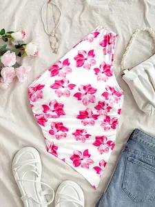 Women's Floral Print One Shoulder Tank Top, Casual Comfy Cami Sleeveless Top for Summer, Fashion Women's Clothes for Beach Holiday Vacation