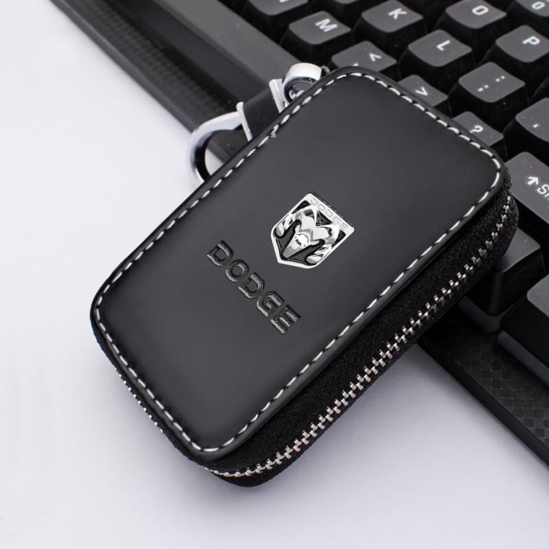 Leather Car Key Protection Bag, Zipper Design, Fits Dodge Sxt Dart Challenger RAM 1500 Charger Avenger Accessories
