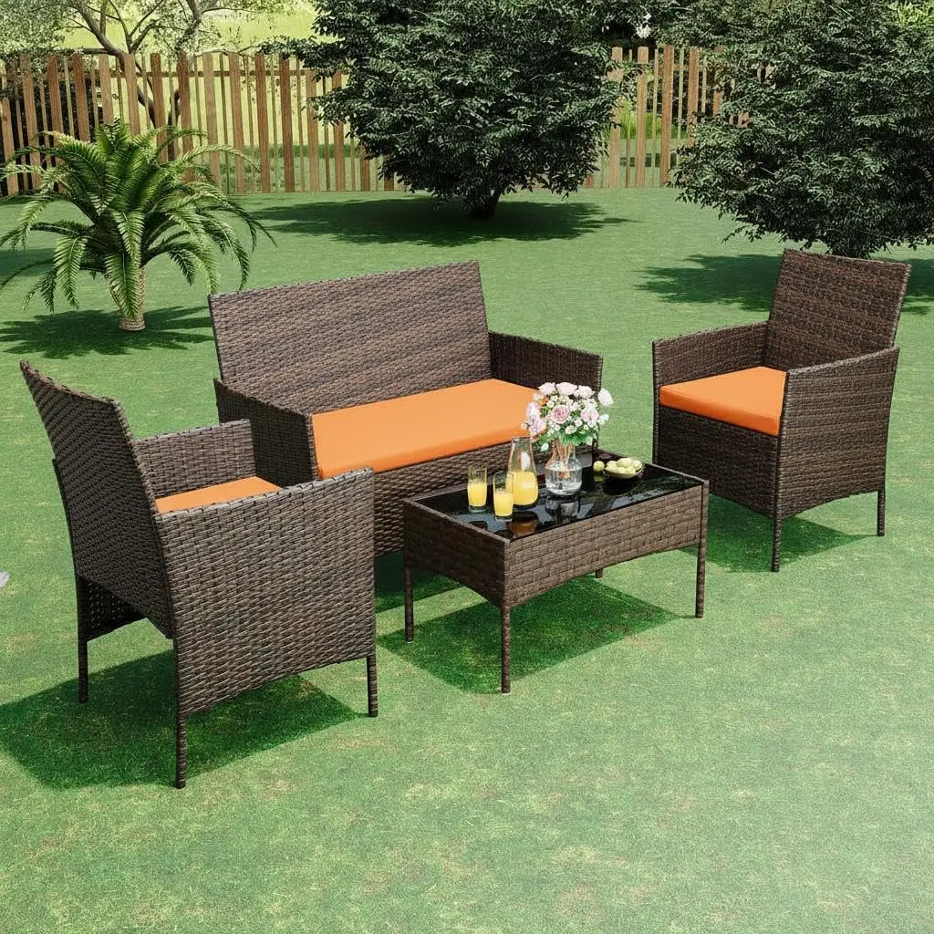 Gaomon 4-Piece Set / 3-Piece Set PE Rattan Outdoor Cushioned Modern Patio Dining & Conversation Set, Wicker Rattan Furniture for Patio, Front Porch, Patio Dining Set, Cushioned Furniture Set