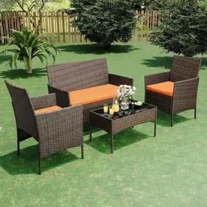 Gaomon 4-Piece Set / 3-Piece Set PE Rattan Outdoor Cushioned Modern Patio Dining & Conversation Set, Wicker Rattan Furniture for Patio, Front Porch, Patio Dining Set, Cushioned Furniture Set