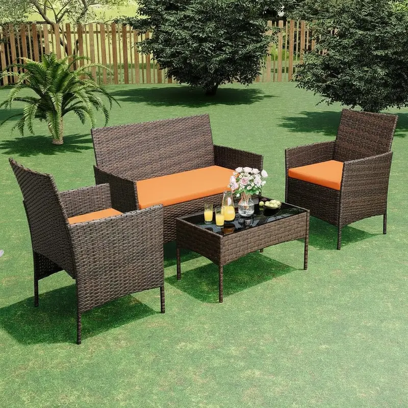 Gaomon 3-Piece/4-Piece Ergonomic Neutral PE Wicker Rattan Patio Bistro Set - Iron, Cushioned Modern Dining Furniture with Back Rest, Rectangular, 18" Table Fits, Indoor/Outdoor Patio/Front Porch Decor
