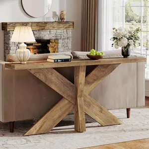 LITTLE TREE 70.9 Inches Long Sofa Table Behind Couch, Farmhouse Console Entry Table with Wooden Geometric Base for Entryway, Living Room