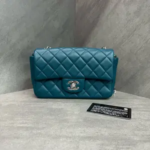 Pre-owned CHANEL Lambskin Quilted Mini Rectangular Flap Dark Blue