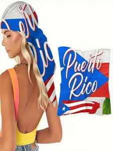 1pc Puerto Rico Flag Script Print Scarf for Women, Soft Lightweight Square Wrap for Head, Hair & Neck, Tropical Island Style