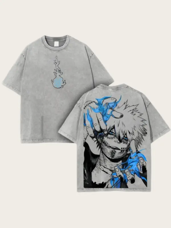 Men's Dabi Graphic Tee, Loose Oversize Streetwear T-Shirt in Washed Heavyweight Cotton for Casual Menswear