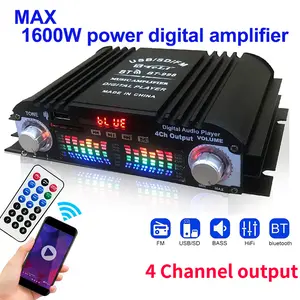 stereo 1600W Peak Power HiFi Sound Amplifier Digital 4 Channel Audio Amplifier Bluetooth Karaoke Player FM Radio Support Remote Control