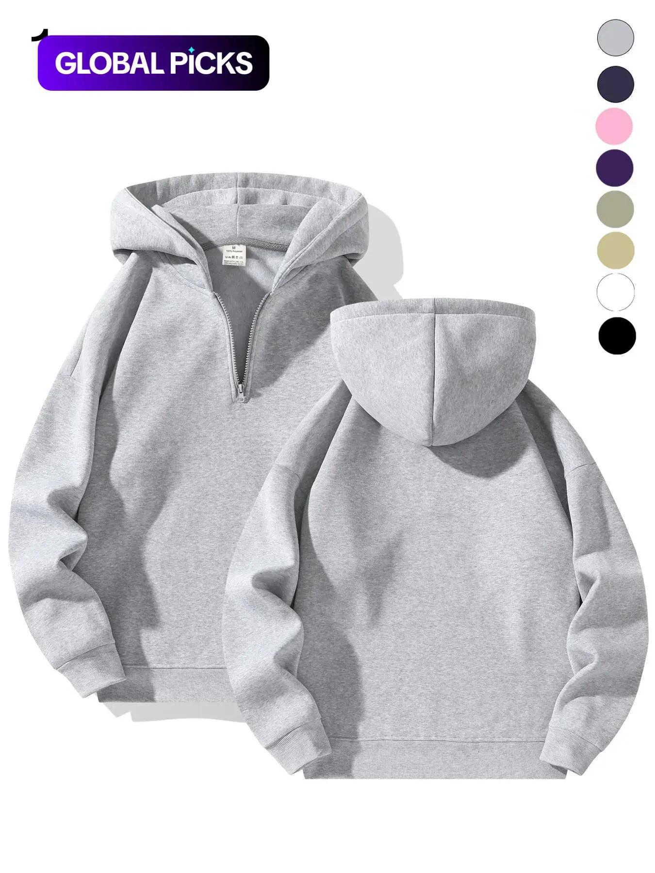Men's Plain Half Zip Drop Shoulder Essentials Hoodie, Regular Fit Fitted Casual Comfy Fit Long Sleeve Hooded Sweatshirt for Fall & Winter, Men's Clothes for Daily Wear