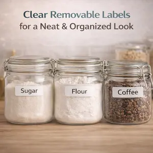 2 Rolls Clear Label Tape for Kitchen Storage Bins Waterproof Write On Easy Peel No Sticky Residue