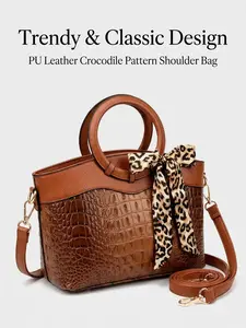 Sac à Main Femme, Sac à Bandoulière, PU Leather Women Handbag, Fashion Crocodile Pattern, Ladies Shoulder Bag, Crossbody Bag, Trendy, Large Capacity, Lightweight, High Quality, Classic Design, Wholesale