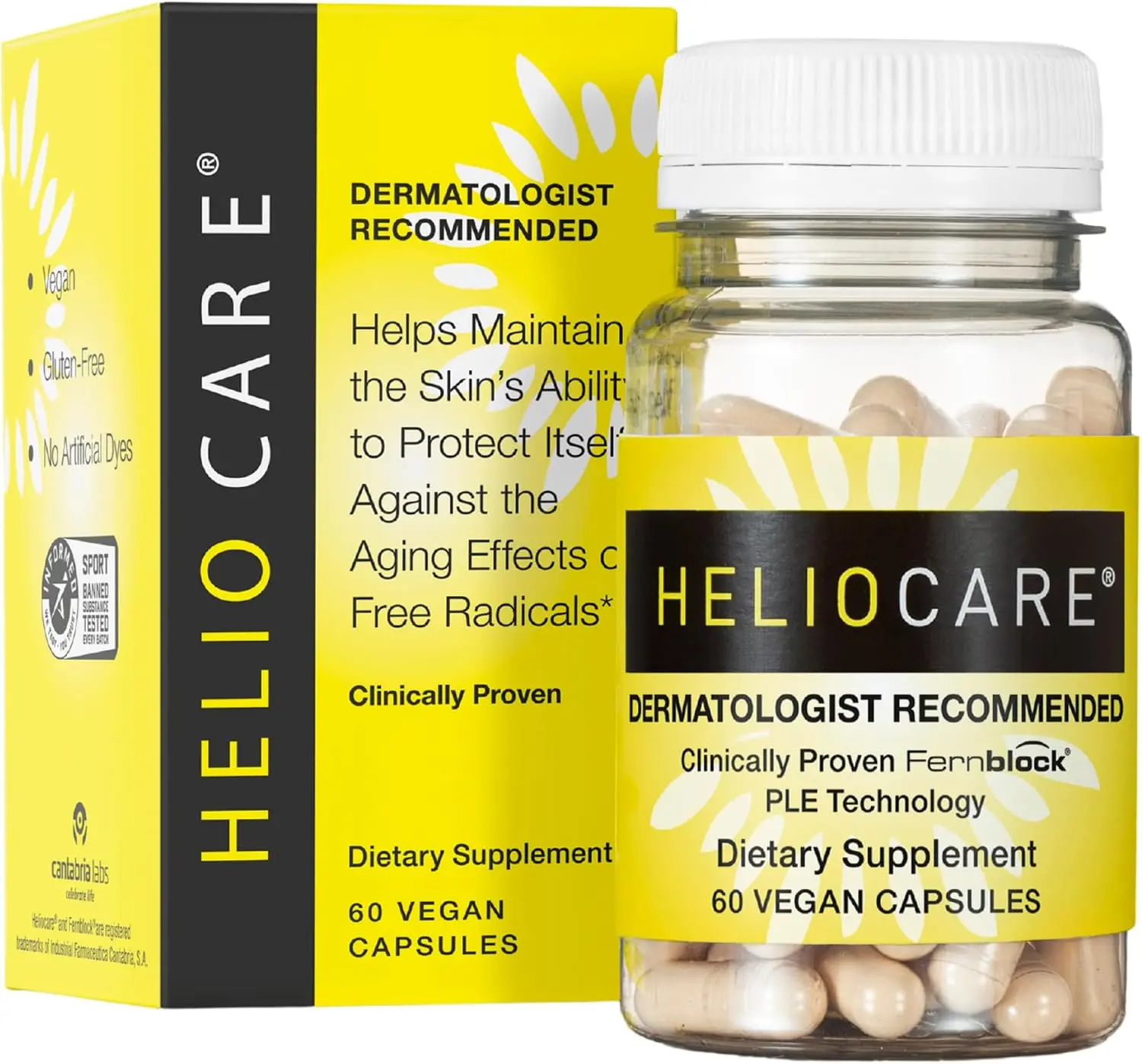 Skin Care Dietary Supplement: 240mg Polypodium Leucotomos Extract Pills - Antioxidant Rich Formula with Fernblock and PLE Technology - 60 Veggie Capsules | Patented Skin Health Daily Antioxidant Proven to Fight Sun Damage Dermatologist Formulated