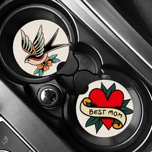 Traditional Tattoo Design Car Coaster Set - Neoprene