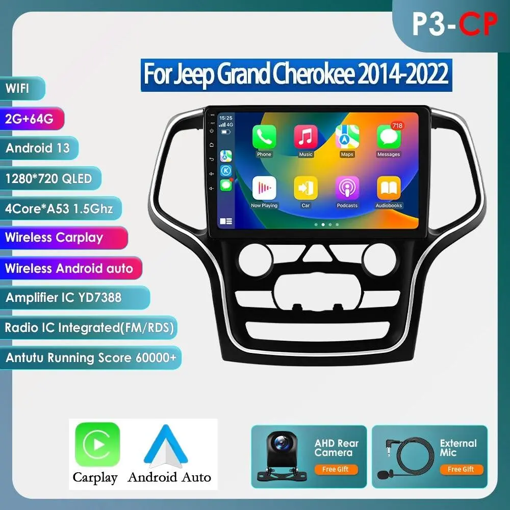 Hizpo 10.1in Double Din Touchscreen Car Stereo for Jeep Grand Cherokee WK2 2014-2022, CarPlay Touchscreen Autoradio with QLED Screen, GPS Navigation, Android Auto, Multimedia Video Player