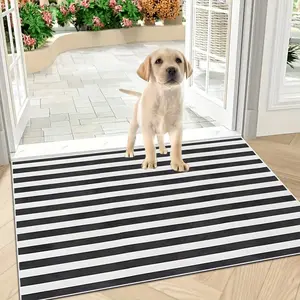 One piece black and white striped style doorway mat, soft polyester, washable, suitable for For Bedrooms, Bathrooms, Kitchens and Entrances, Indoor and Outdoor Mats | Durable Mats, Welcome Mats