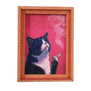 Cute Cat Refrigerator Magnets Set of 2, Bamboo Material Kitchen Decor, Kitten Shape, Home Office Ideal Gift