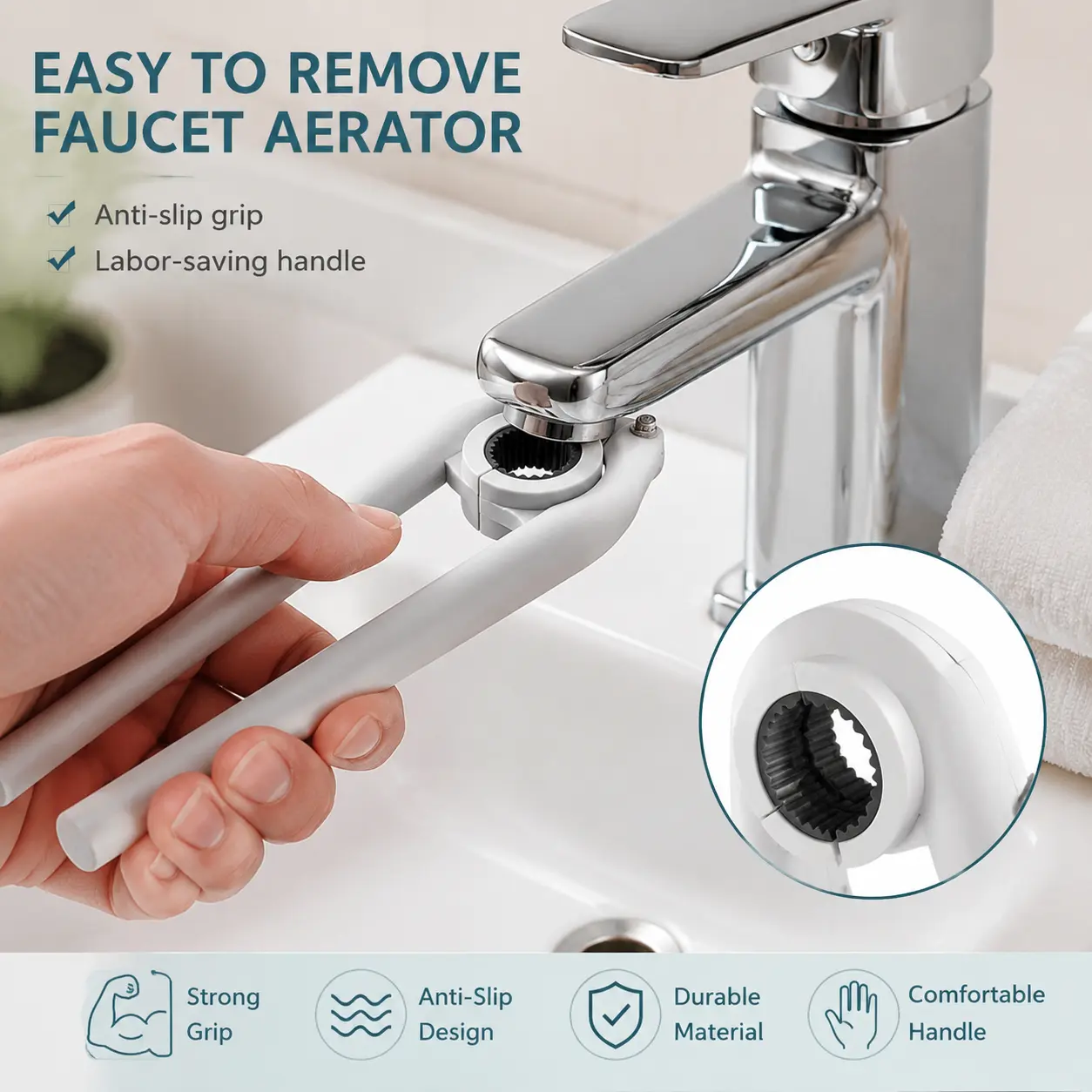 1 Count White Faucet Aerator Disassembly Wrench, Non-slip Thickened Hand Tool for Household Faucet Nozzle Removal and Daily Home Maintenance