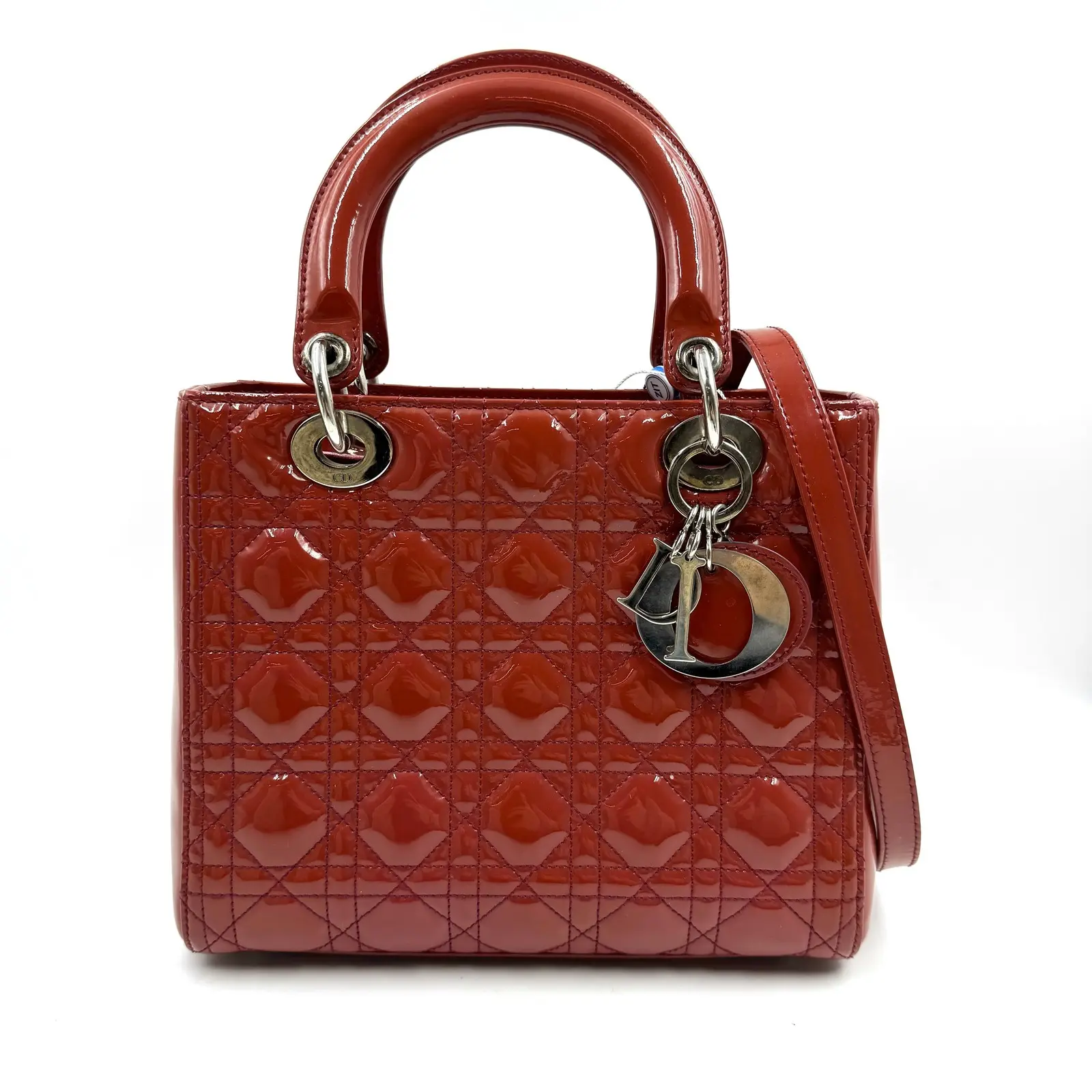 Pre-owned Dior AS SHOWN Clutches & Wristlets HZ 0096 Christian CD Red Patent Leather Lady Cannage Shoulder Bag 12.09