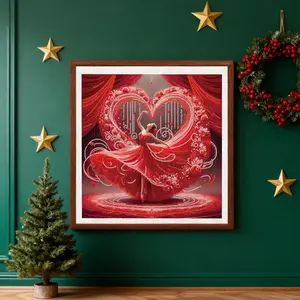 Create your own sparkly canvas: red heart ballerina diamond pattern + all supplies included! Simple to complete, eye-catching wall art. Fun craft activity & ideal gift for diamond painting fans!
