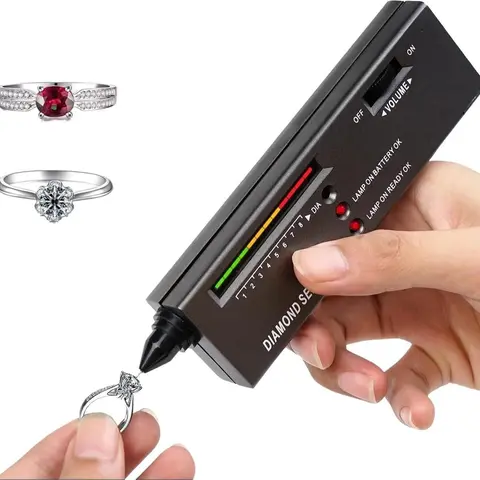 Portable Electronic Diamond Checker V2 - Jewelry Physical Measuring Tool with LED Light, LED+Audio Alert, Accurate Readings, Protective Case, Gemstone Platform, Simple Operation, 1*User Manual, DC 9V Power, 9V Battery Ready, 14*4*2cm, Battery Not Included